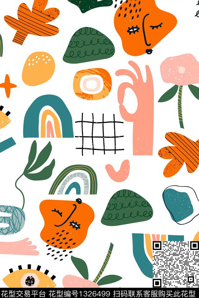 几何花卉连衣裙抽象传统印花华亿平台下载（图片编号: 1326499） - 瓦栏（Walan）