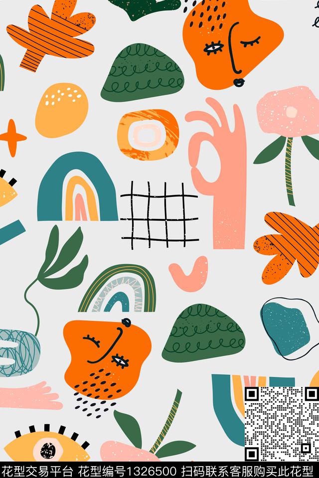 几何花卉连衣裙抽象传统印花华亿平台下载（图片编号: 1326500） - 瓦栏（Walan）