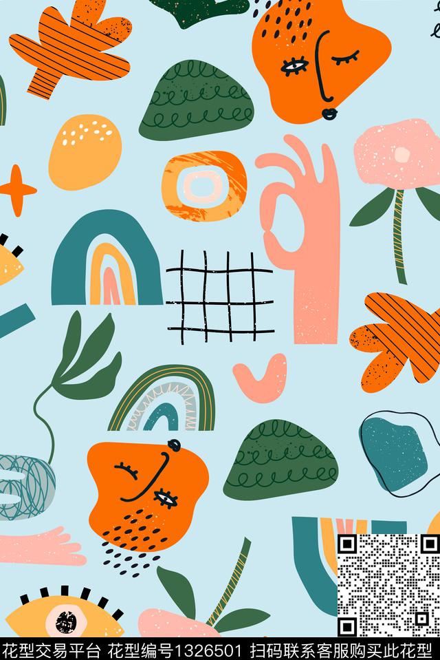 几何花卉连衣裙抽象传统印花华亿平台下载（图片编号: 1326501） - 瓦栏（Walan）