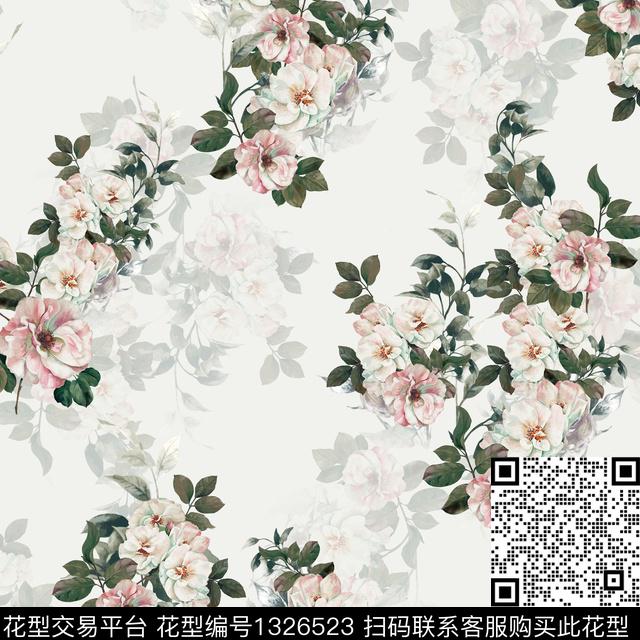 彩底花卉大牌风素雅数码印花华亿平台下载（图片编号: 1326523） - 瓦栏（Walan）