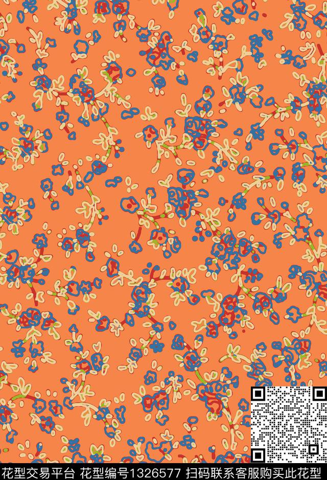 花卉满版散花小碎花传统印花华亿平台下载（图片编号: 1326577） - 瓦栏（Walan）