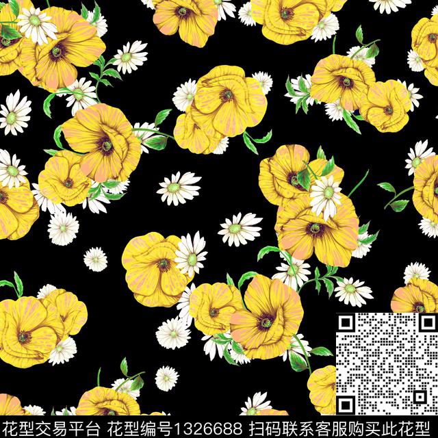 彩底花卉大牌风素雅数码印花华亿平台下载（图片编号: 1326688） - 瓦栏（Walan）