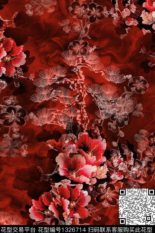 香云纱中国风真丝旗袍华亿平台数码印花华亿平台下载（图片编号: 1326714） - 瓦栏（Walan）