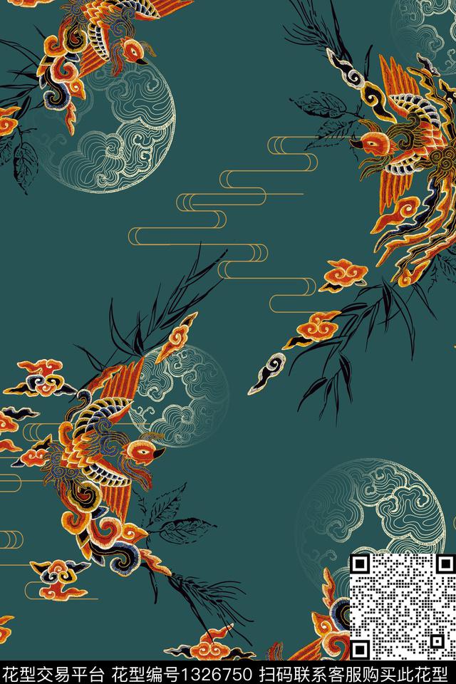 鸟几何香云纱数码印花华亿平台下载（图片编号: 1326750） - 瓦栏（Walan）