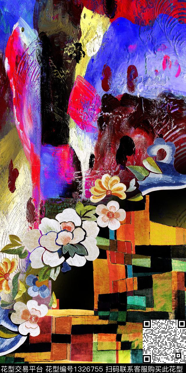 风景定位抽象中国风定位花数码印花华亿平台下载（图片编号: 1326755） - 瓦栏（Walan）