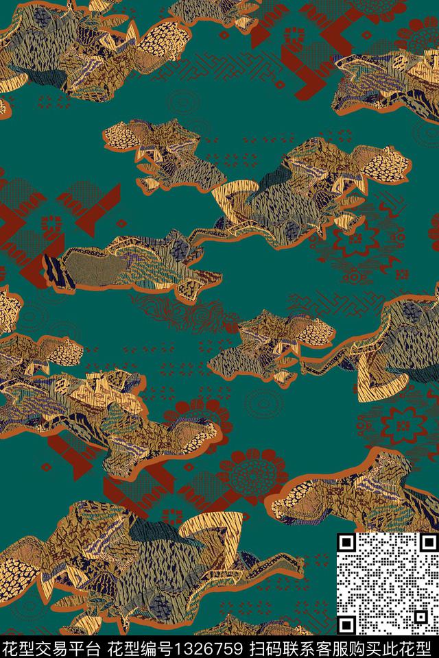 几何香云纱中国风数码印花华亿平台下载（图片编号: 1326759） - 瓦栏（Walan）