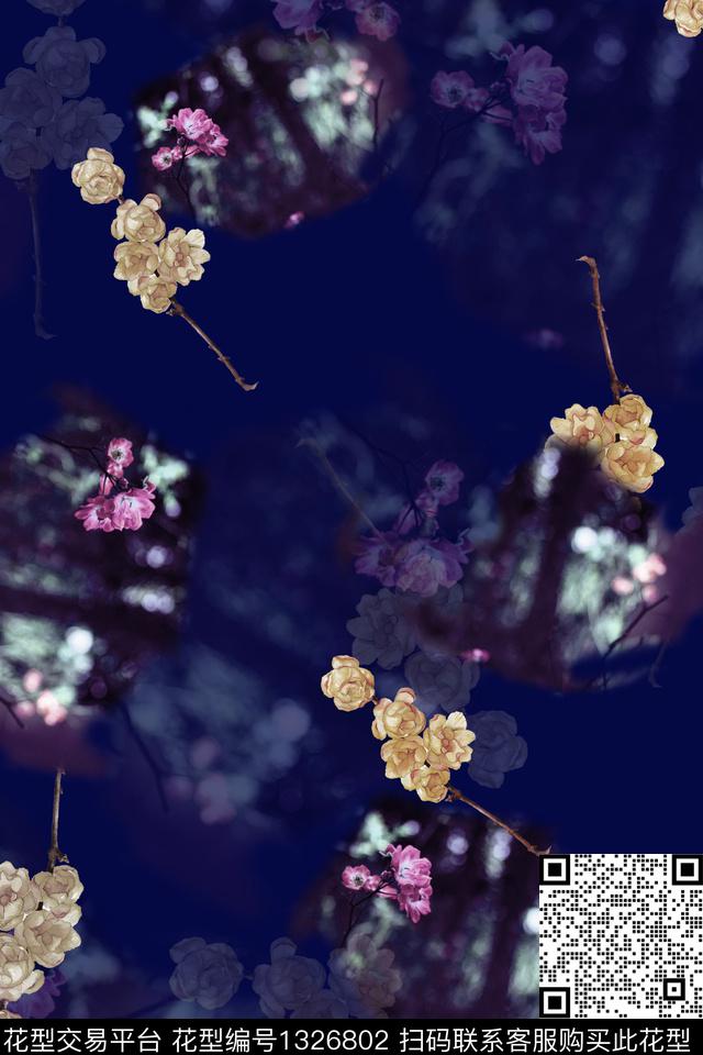 日韩简约朦胧花卉数码印花华亿平台下载（图片编号: 1326802） - 瓦栏（Walan）