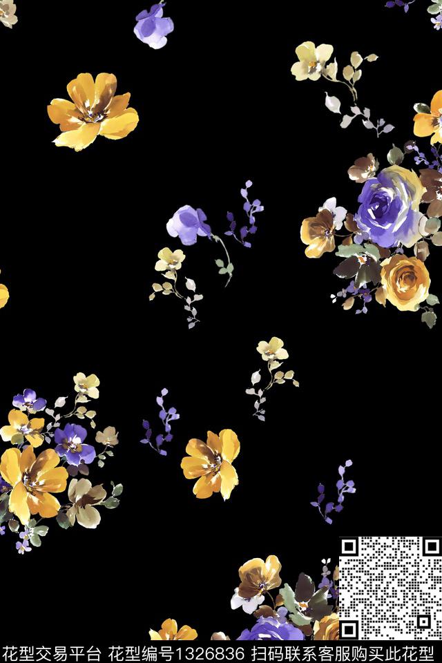 花卉香云纱小清新数码印花华亿平台下载（图片编号: 1326836） - 瓦栏（Walan）