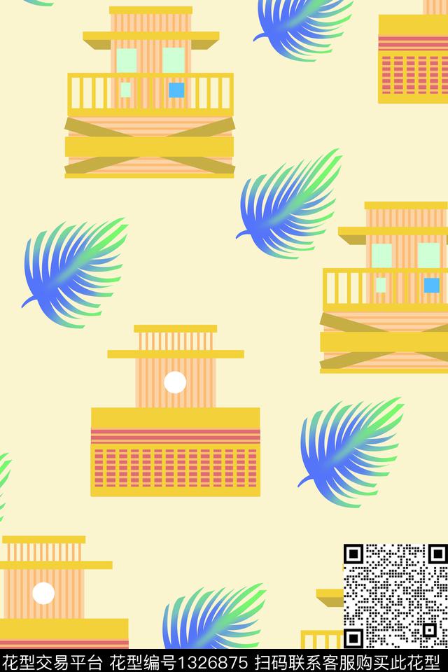 春夏华亿平台绿植树叶建筑数码印花华亿平台下载（图片编号: 1326875） - 瓦栏（Walan）