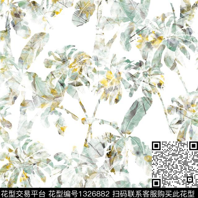 水彩椰子树大牌风数码印花华亿平台下载（图片编号: 1326882） - 瓦栏（Walan）