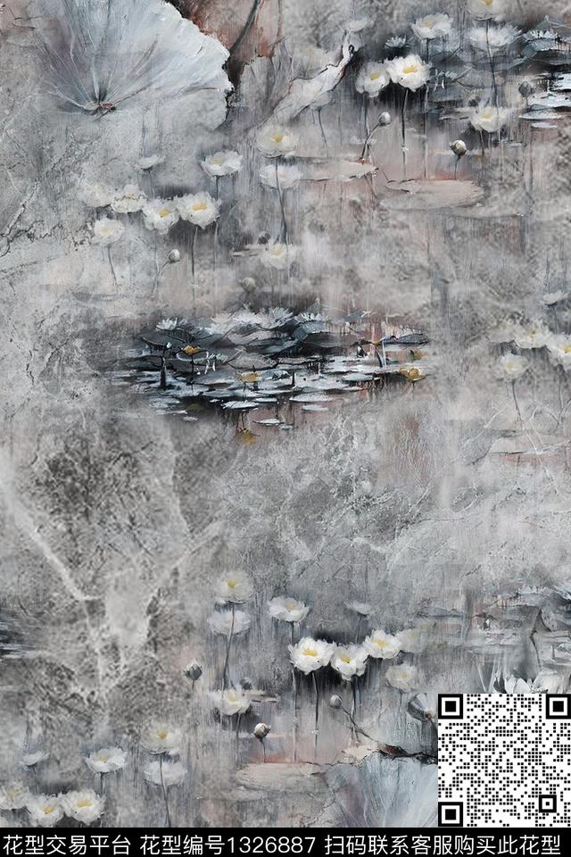 数码华亿平台肌理抽象花卉数码印花华亿平台下载（图片编号: 1326887） - 瓦栏（Walan）