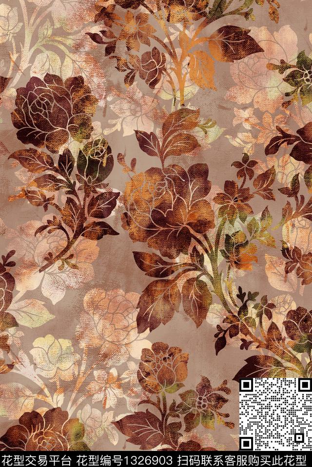 民族花卉肌理大牌风数码印花华亿平台下载（图片编号: 1326903） - 瓦栏（Walan）