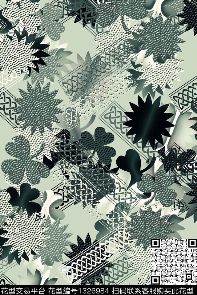 几何花卉复古抽象男装传统印花华亿平台下载（图片编号: 1326984） - 瓦栏（Walan）