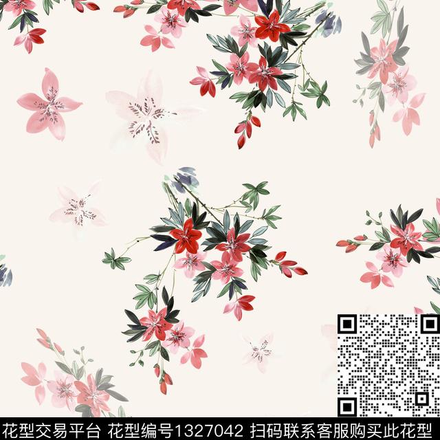 彩底花卉大牌风素雅数码印花华亿平台下载（图片编号: 1327042） - 瓦栏（Walan）