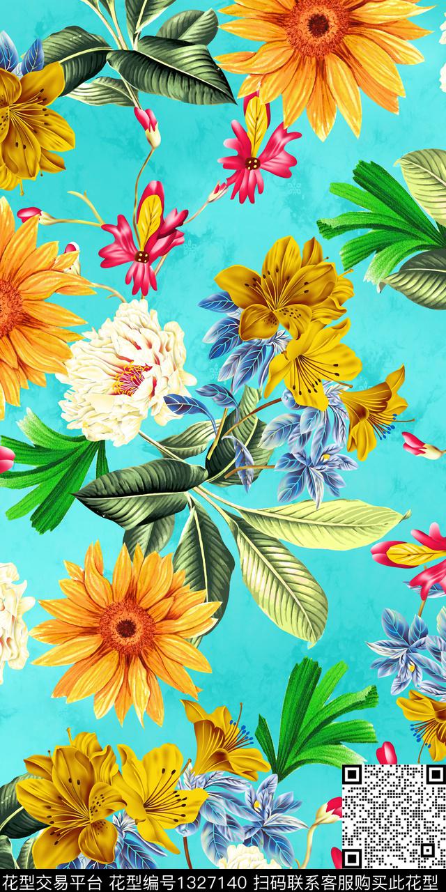 绿植树叶花卉热带华亿平台数码印花华亿平台下载（图片编号: 1327140） - 瓦栏（Walan）