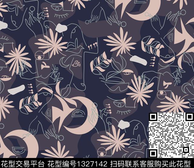 线条画几何花卉几何传统印花华亿平台下载（图片编号: 1327142） - 瓦栏（Walan）