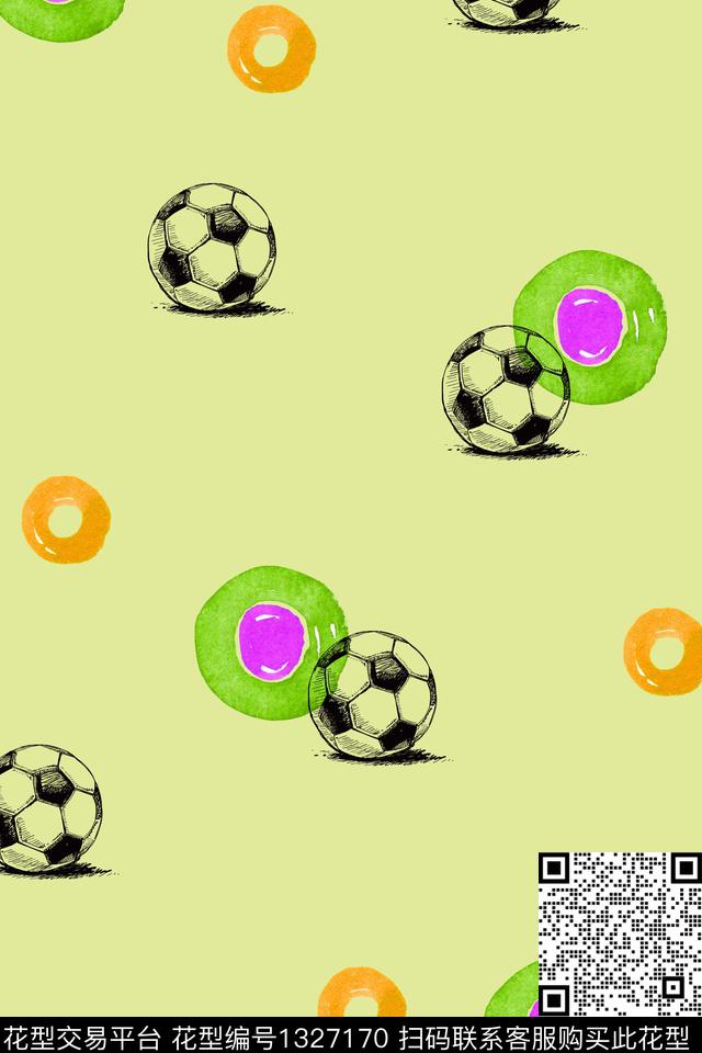 线条画水彩足球数码印花华亿平台下载（图片编号: 1327170） - 瓦栏（Walan）