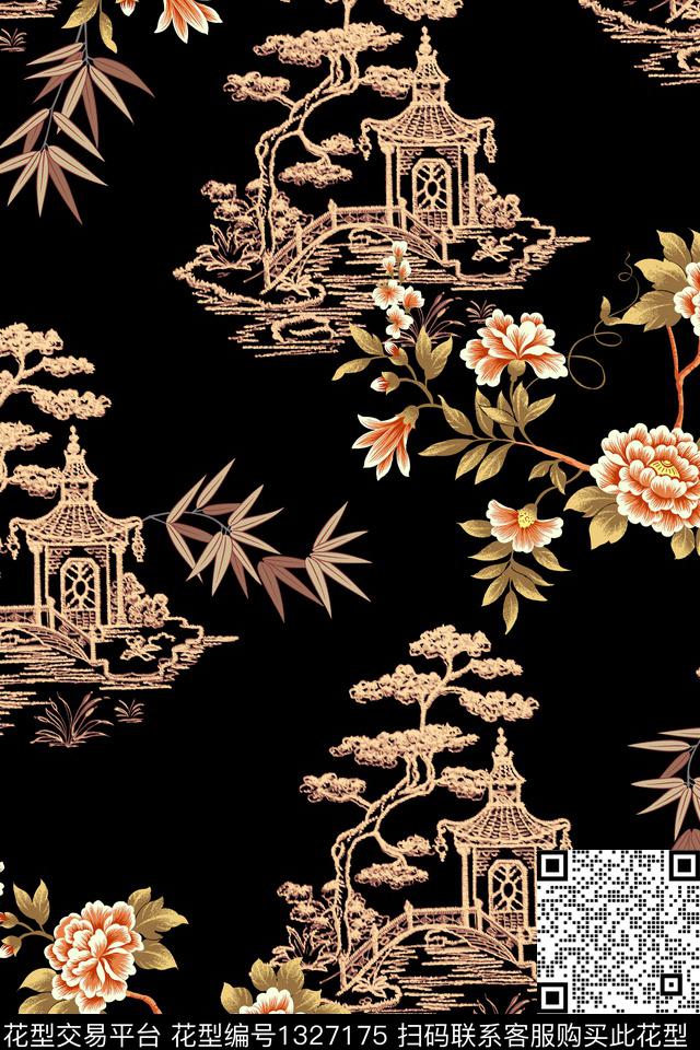 复古花卉真丝数码印花华亿平台下载（图片编号: 1327175） - 瓦栏（Walan）