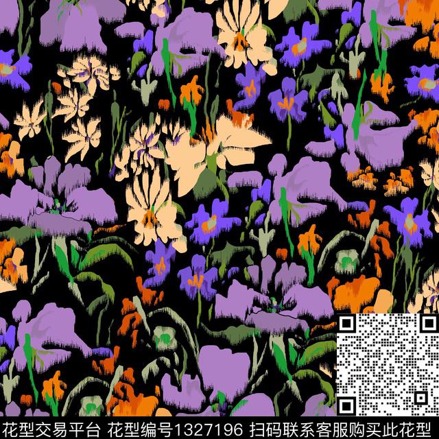 肌理花卉香云纱数码印花华亿平台下载（图片编号: 1327196） - 瓦栏（Walan）