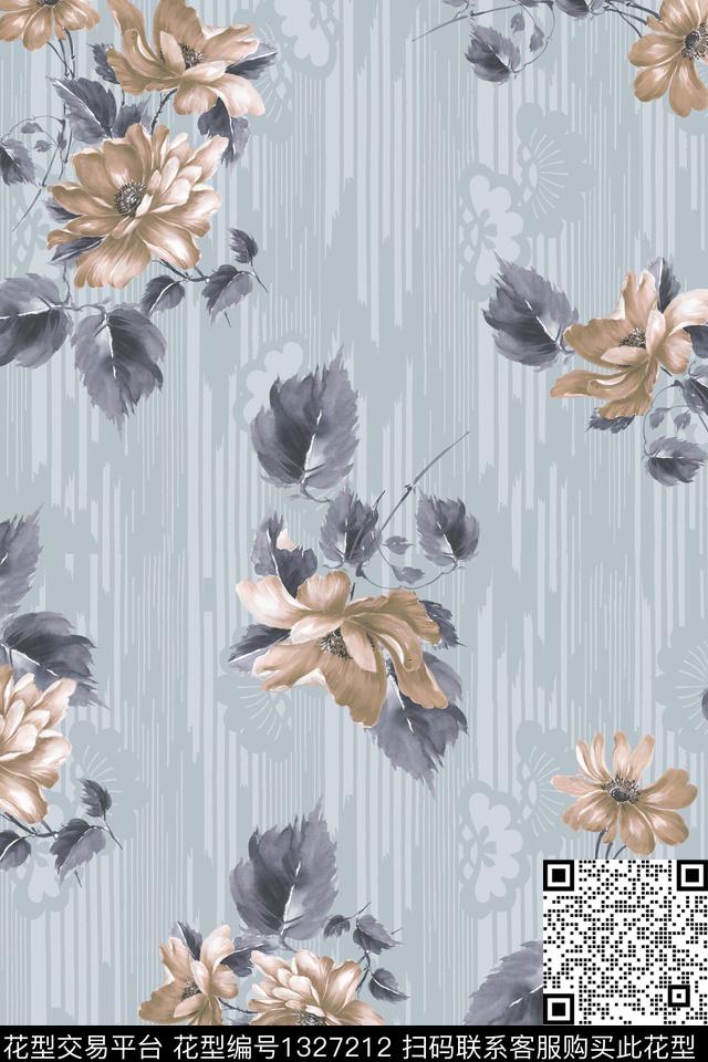 肌理花卉香云纱数码印花华亿平台下载（图片编号: 1327212） - 瓦栏（Walan）