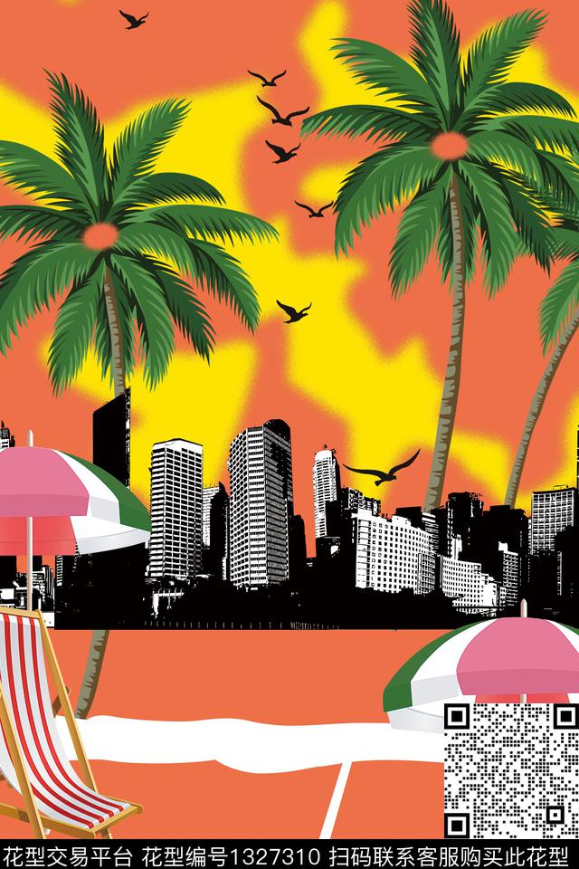 插画热带华亿平台椰子树数码印花华亿平台下载（图片编号: 1327310） - 瓦栏（Walan）
