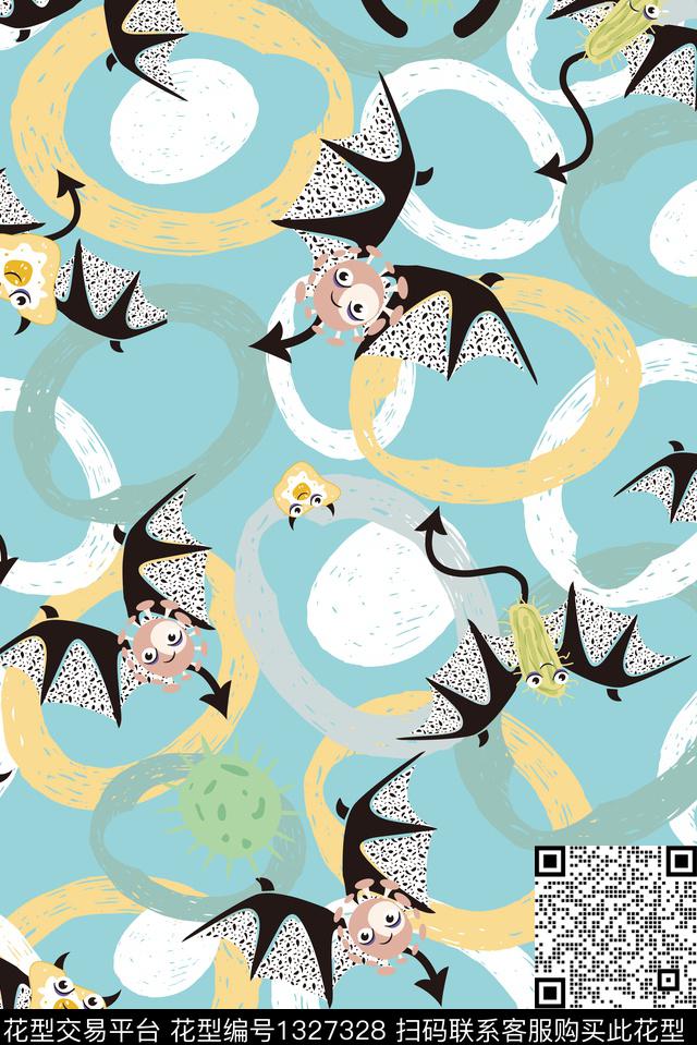 连衣裙蝙蝠抽象传统印花华亿平台下载（图片编号: 1327328） - 瓦栏（Walan）