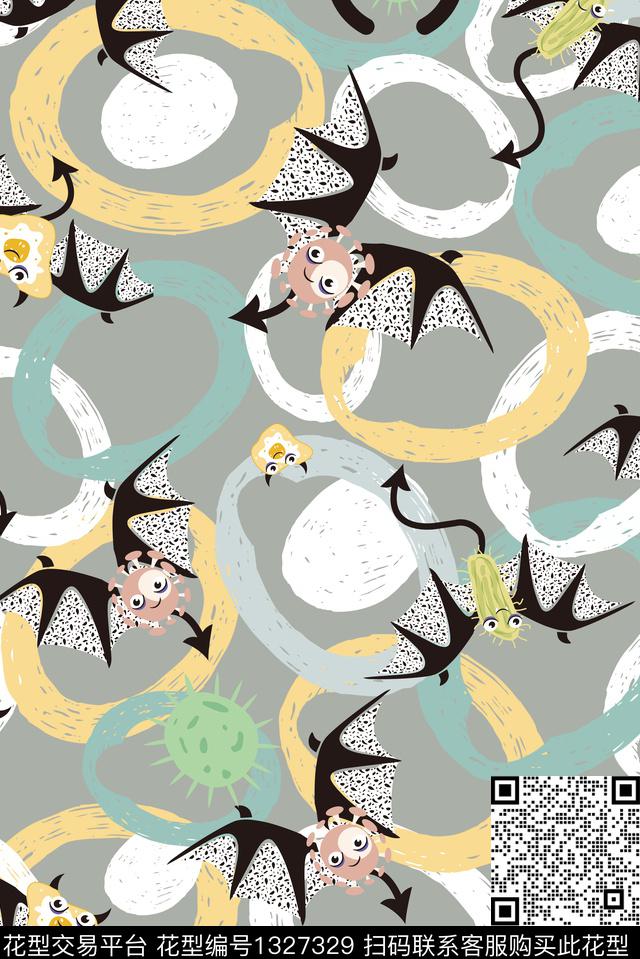 连衣裙蝙蝠抽象传统印花华亿平台下载（图片编号: 1327329） - 瓦栏（Walan）