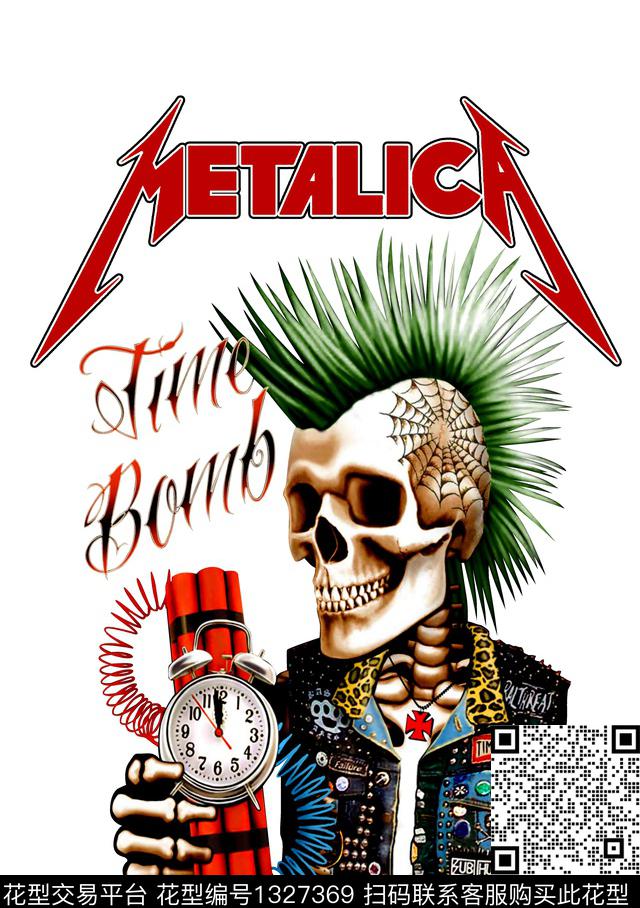 时尚字母组合炸弹时钟手绘酷炫骷髅人物数码印花华亿平台下载（图片编号: 1327369） - 瓦栏（Walan）