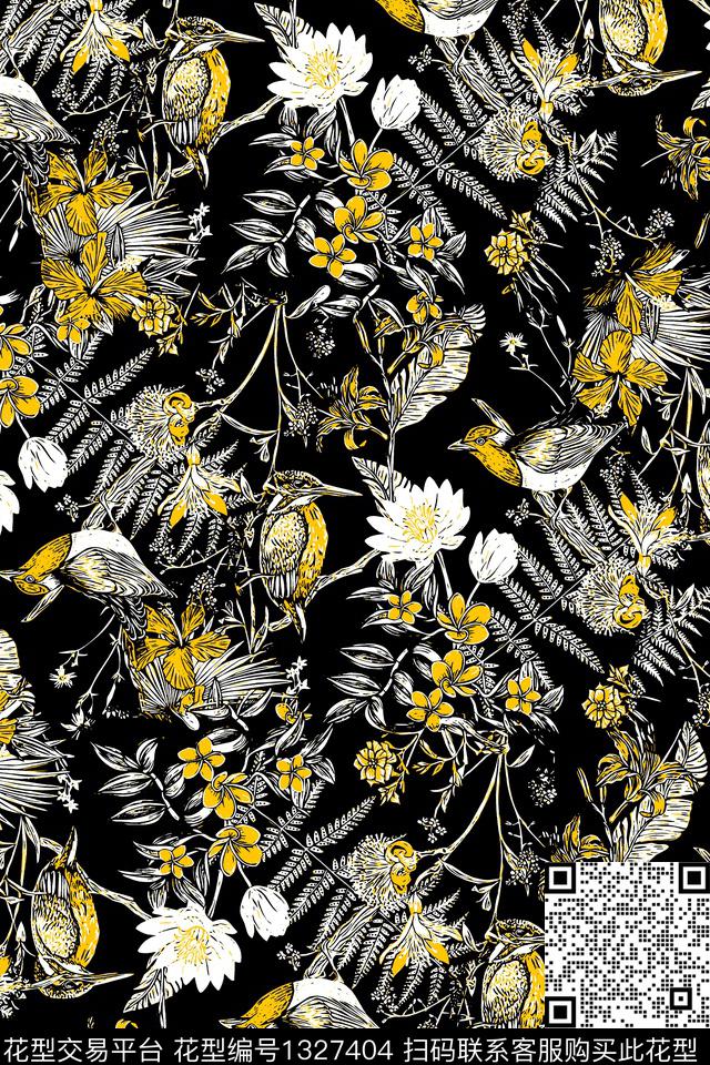 鸟树枝潮牌传统印花华亿平台下载（图片编号: 1327404） - 瓦栏（Walan）