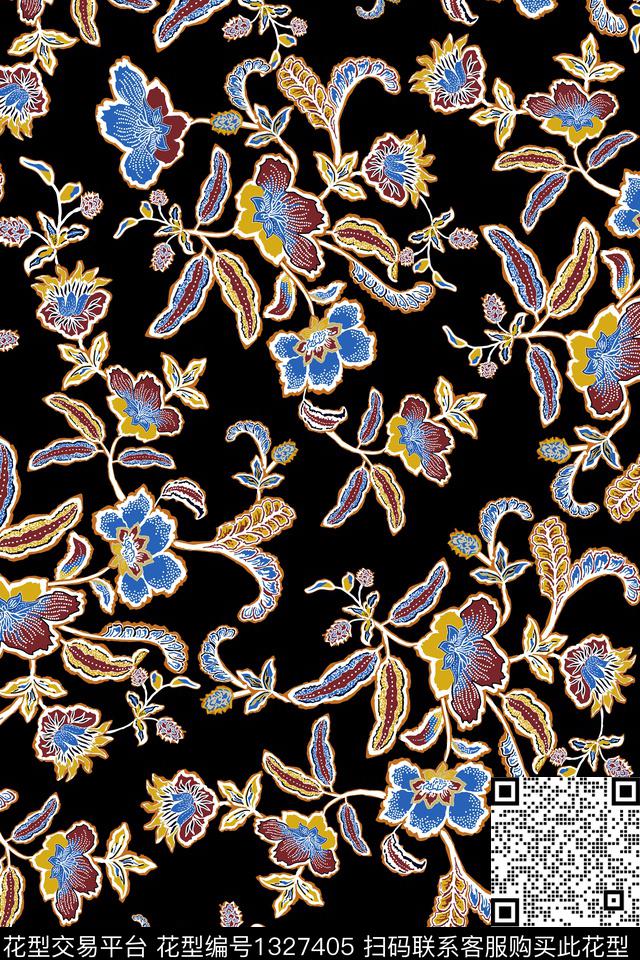 民族风花卉大牌风数码印花华亿平台下载（图片编号: 1327405） - 瓦栏（Walan）