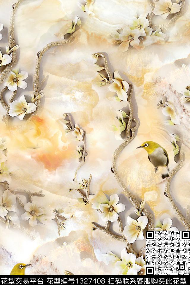 肌理花卉香云纱数码印花华亿平台下载（图片编号: 1327408） - 瓦栏（Walan）