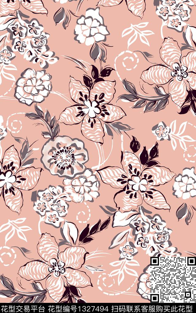 花卉潮牌大牌风传统印花华亿平台下载（图片编号: 1327494） - 瓦栏（Walan）