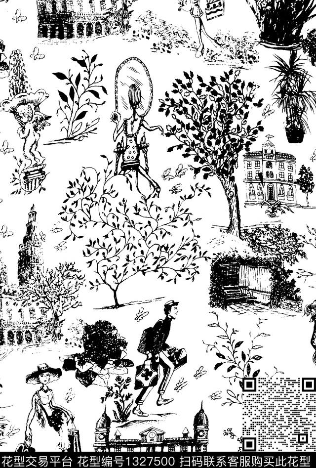 潮牌大牌风抽象传统印花华亿平台下载（图片编号: 1327500） - 瓦栏（Walan）