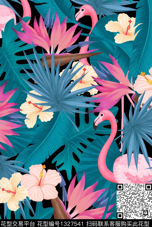 床品花卉火烈鸟数码印花华亿平台下载（图片编号: 1327541） - 瓦栏（Walan）