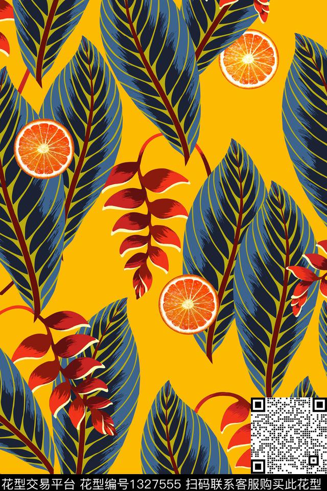 绿植树叶花卉热带华亿平台数码印花华亿平台下载（图片编号: 1327555） - 瓦栏（Walan）