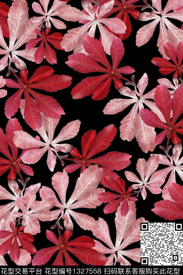 绿植树叶红色华亿平台数码印花华亿平台下载（图片编号: 1327558） - 瓦栏（Walan）