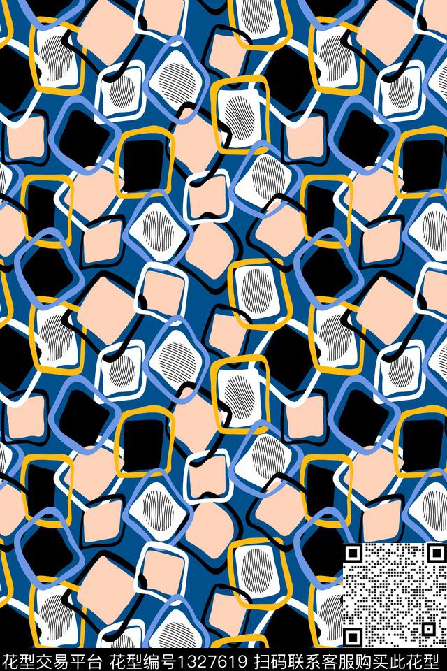 格子几何大牌风传统印花华亿平台下载（图片编号: 1327619） - 瓦栏（Walan）