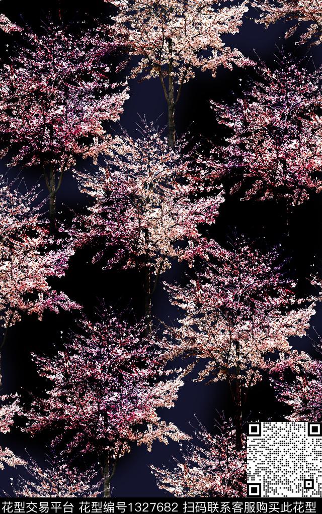 复古抽象绿植树叶数码印花华亿平台下载（图片编号: 1327682） - 瓦栏（Walan）