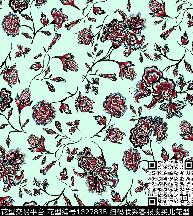 花卉绿植绿植树叶传统印花华亿平台下载（图片编号: 1327838） - 瓦栏（Walan）