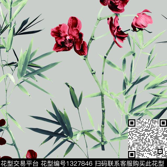 花卉植物竹子数码印花华亿平台下载（图片编号: 1327846） - 瓦栏（Walan）