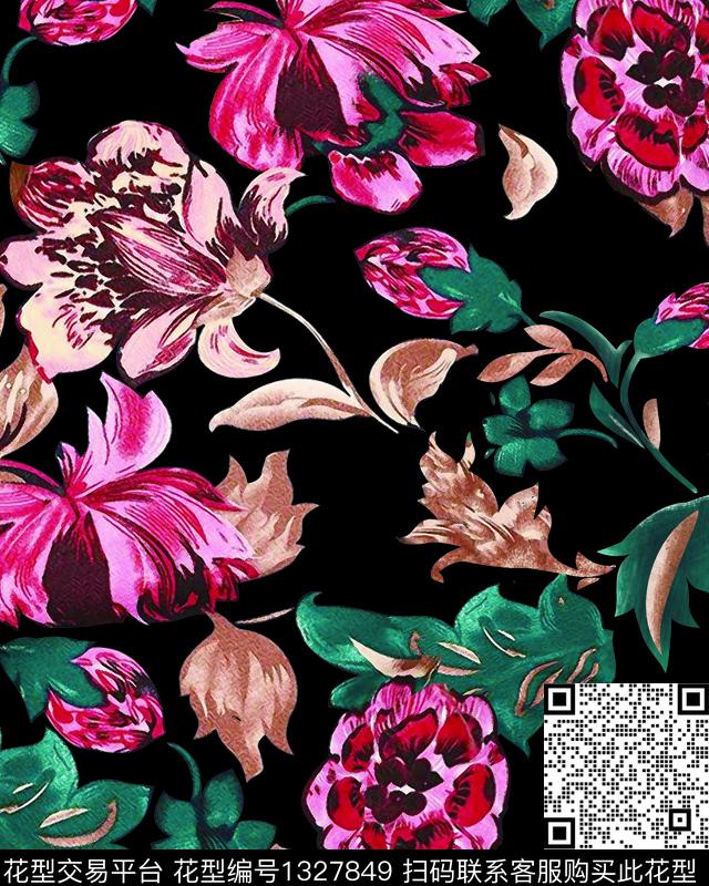 花卉绿植绿植树叶数码印花华亿平台下载（图片编号: 1327849） - 瓦栏（Walan）