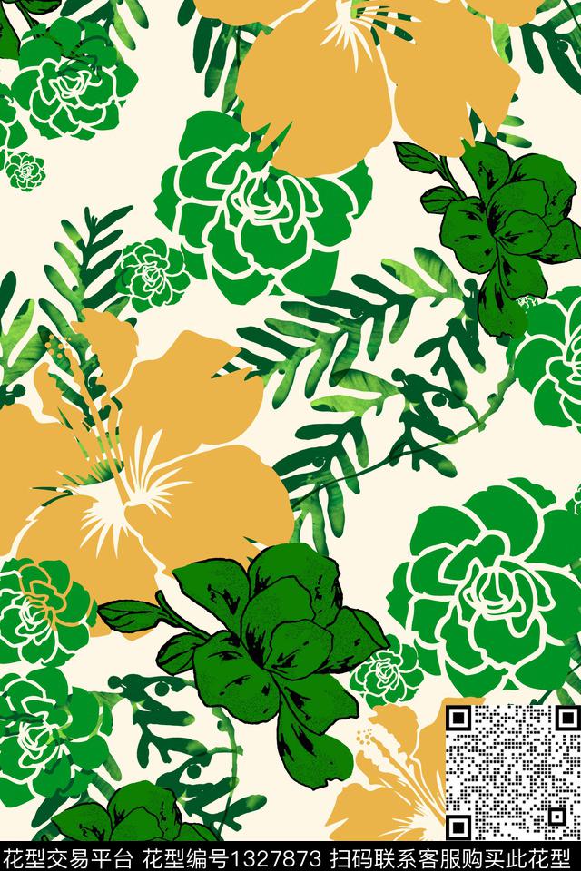 趋势华亿平台花卉大牌风数码印花华亿平台下载（图片编号: 1327873） - 瓦栏（Walan）