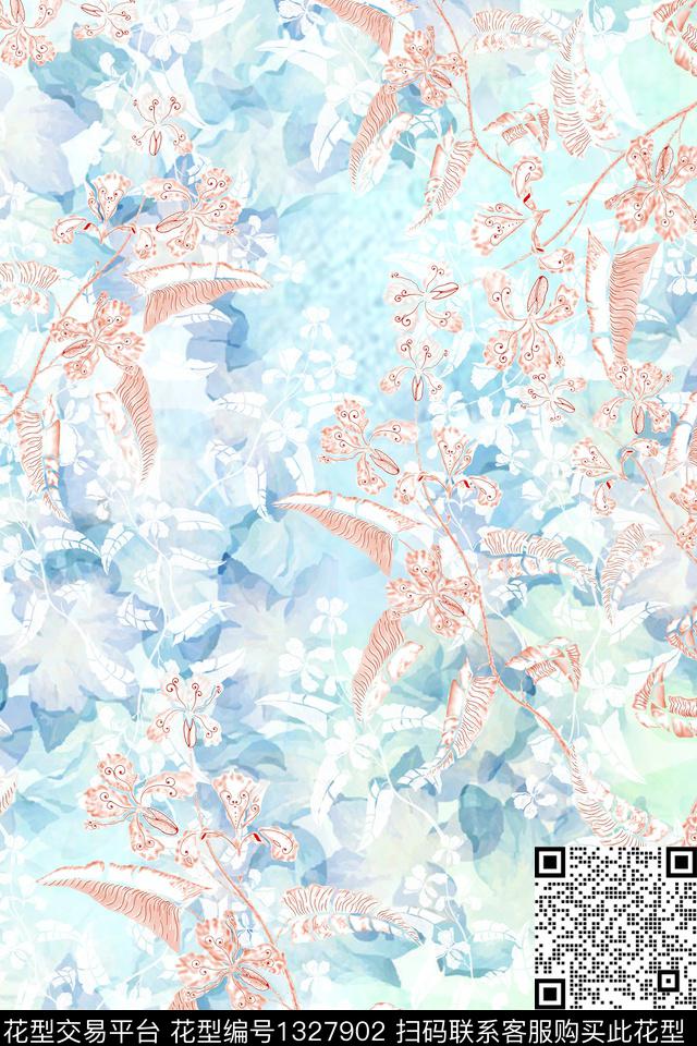 花卉大牌风少女数码印花华亿平台下载（图片编号: 1327902） - 瓦栏（Walan）