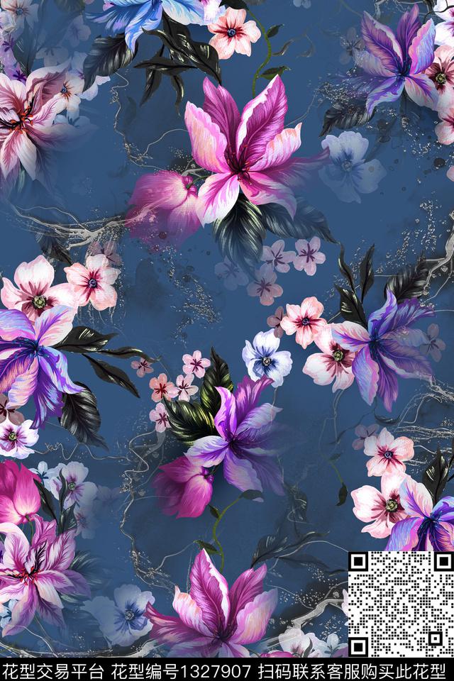 肌理花卉香云纱数码印花华亿平台下载（图片编号: 1327907） - 瓦栏（Walan）