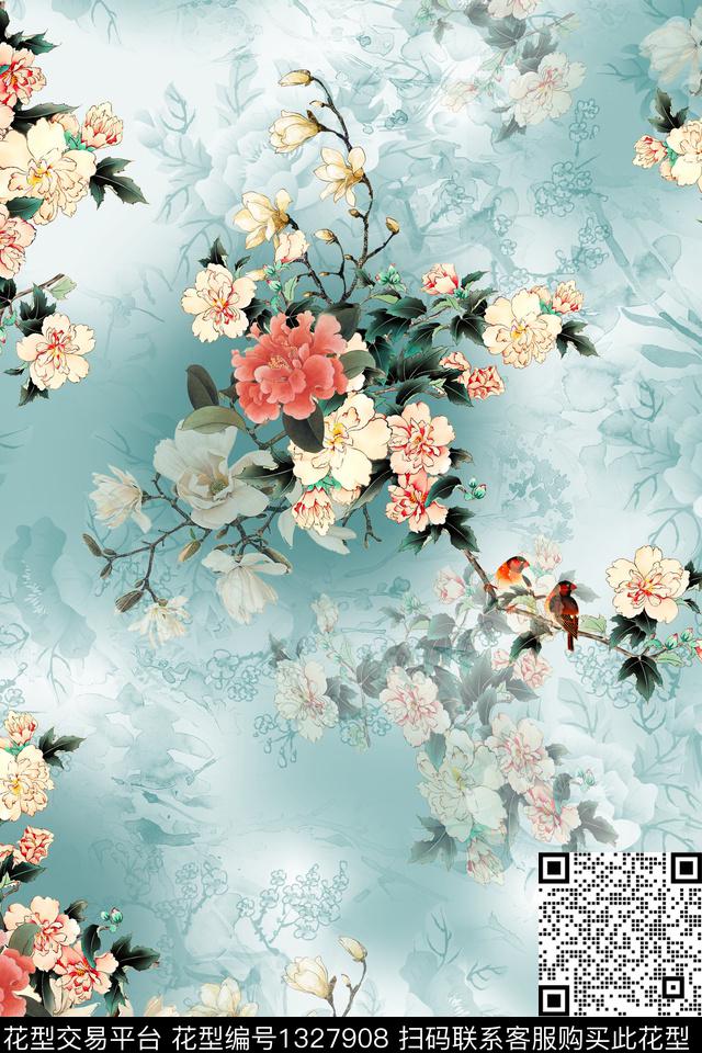 花卉真丝中老年数码印花华亿平台下载（图片编号: 1327908） - 瓦栏（Walan）