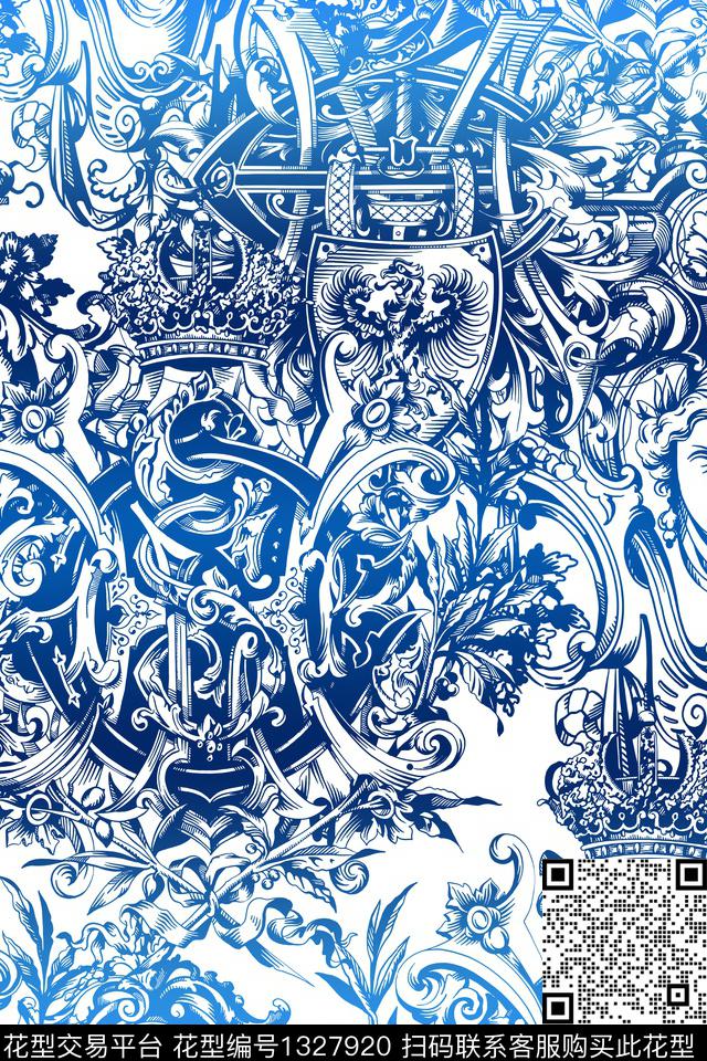大牌男装原创手绘经典风格数码印花华亿平台下载（图片编号: 1327920） - 瓦栏（Walan）