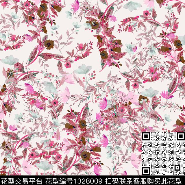 彩底花卉大牌风素雅数码印花华亿平台下载（图片编号: 1328009） - 瓦栏（Walan）