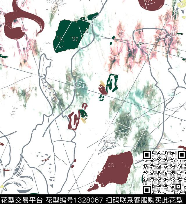 复古抽象男装潮牌数码印花华亿平台下载（图片编号: 1328067） - 瓦栏（Walan）