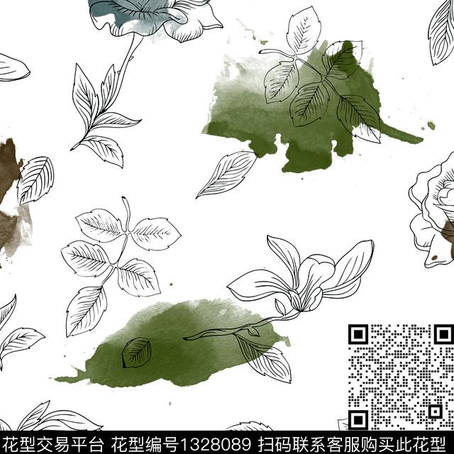 简约抽象植物数码印花华亿平台下载（图片编号: 1328089） - 瓦栏（Walan）