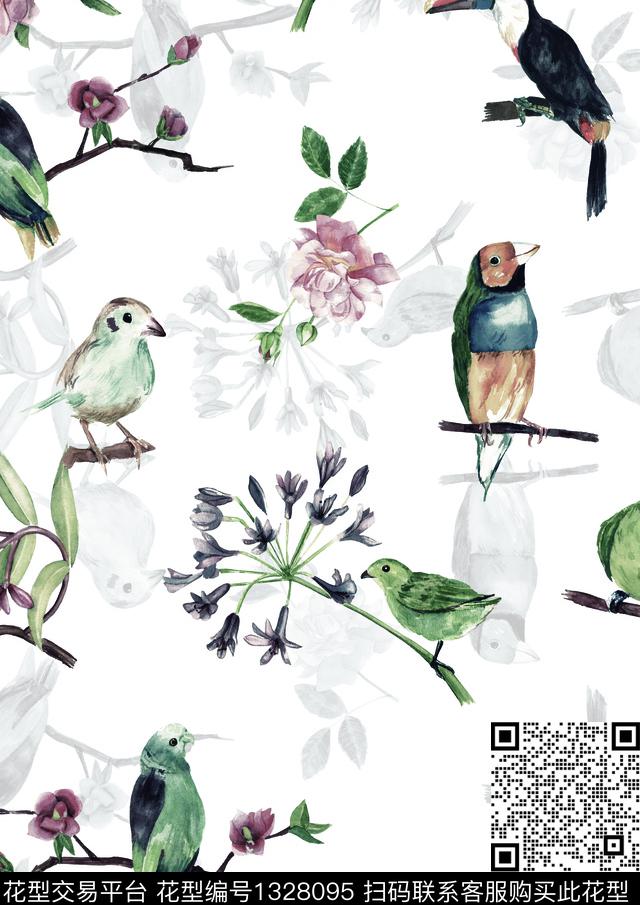 简约动物花卉数码印花华亿平台下载（图片编号: 1328095） - 瓦栏（Walan）